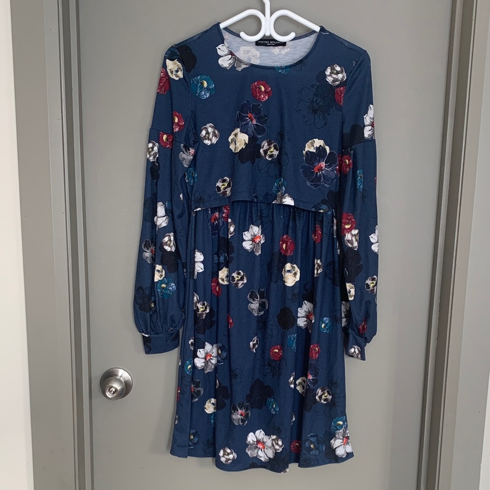 Pietro Brunelli Maternity/Breastfeeding Dress in Blue with Floral Design